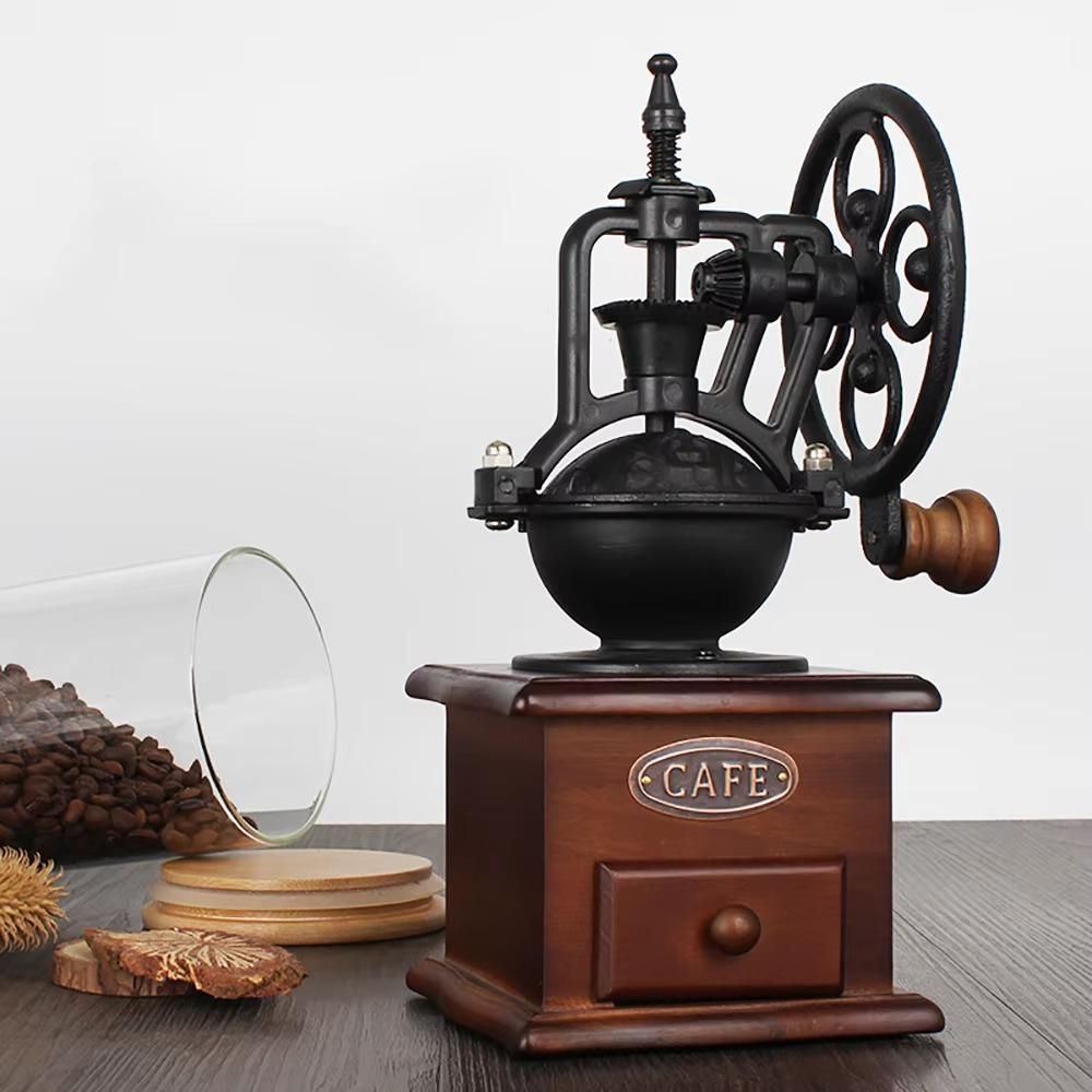 Wood Coffee Mill Burr Hand Cranked Coffee Grinding Machine Vintage Coffee Bean Grinder  Gift