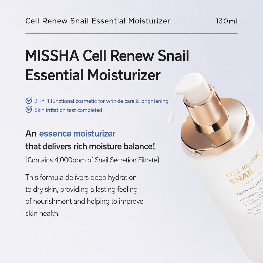 MISSHA Cellinew Snail Essential Moisturizer 130ml, Treatment 130ml, Cream 50ml, Sleeping Mask 110ml  (16 Options)