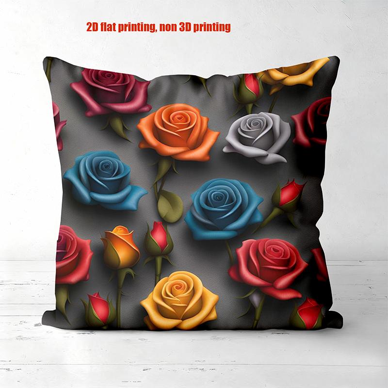 Colorful Roses Floral Pattern Decorative Throw Pillow Cover 2D Printed Polyester Sofa Cushion Case For Modern Home Decor