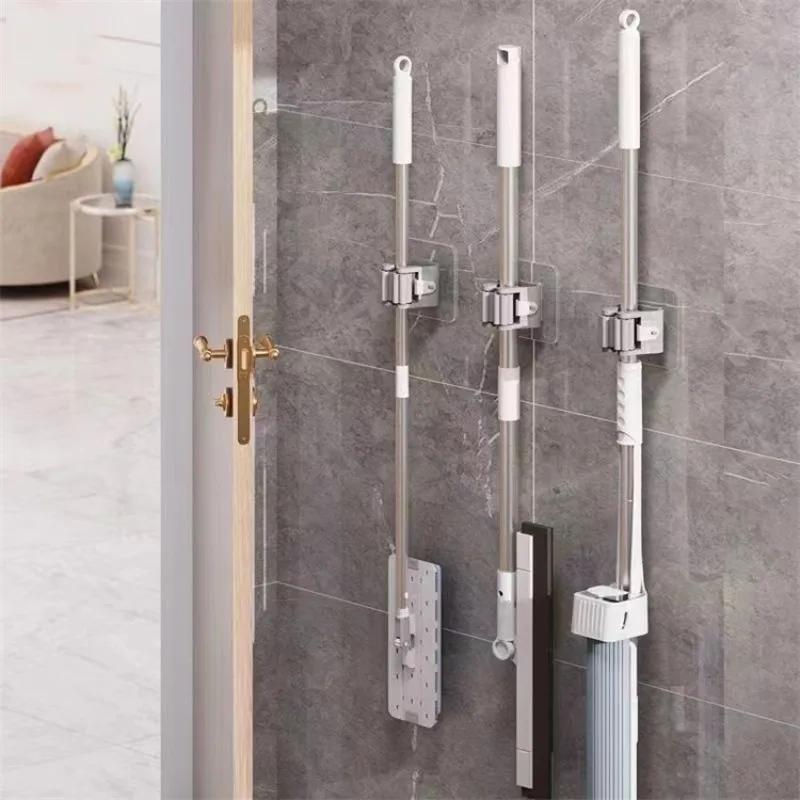 Self-adhesive Mop Holder Broom Stand Wall Mounted Mop Support Sweeping Brush Hook Storage Organizer Bathroom Kitchen Accessories