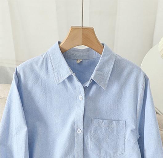 Casual Cotton Women's Oxford Shirt  Autumn Good Quality Woman Blouse and Lady White Blue Striped Shirts Clothes