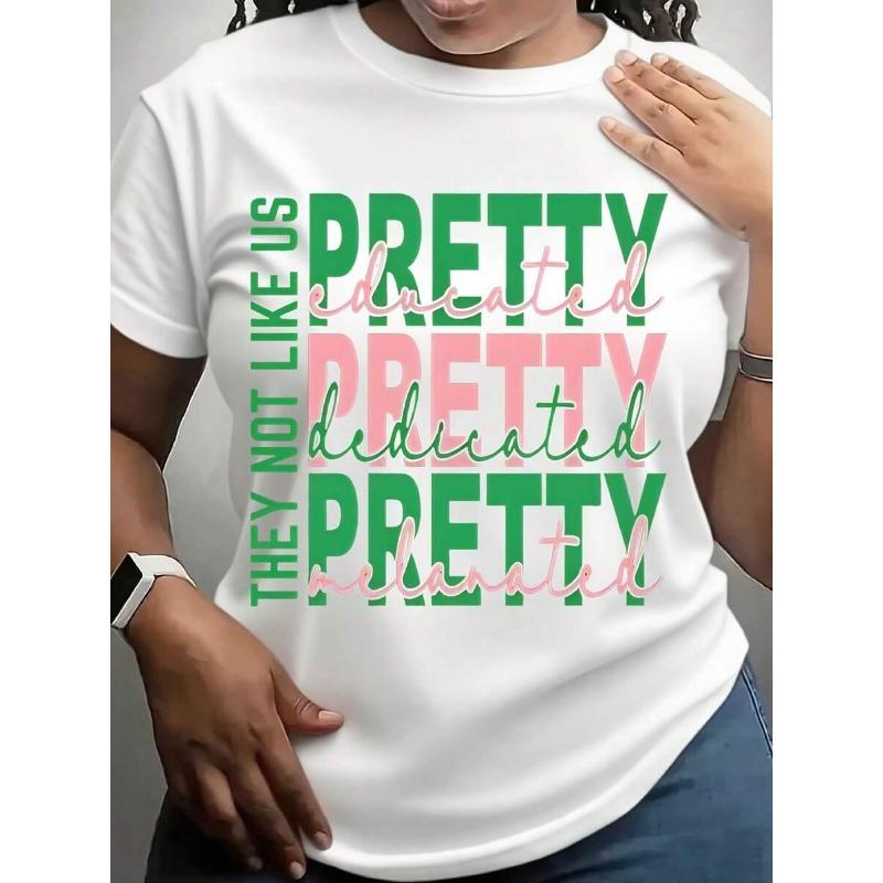 

Sorority Graphic Tee Pink Green Retro Pattern Casual Summer Trendy Top S белый