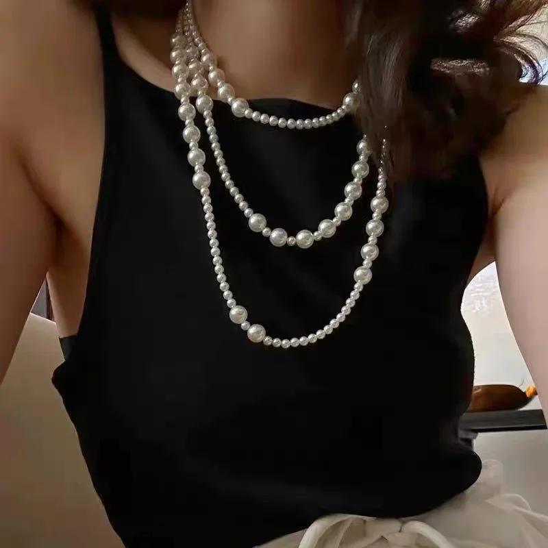 1PC Trendy Vintage  Imitation Pearl Multi Layered Pearl Bead Necklace for Women Sweet Elegant Party Jewelry Wedding Gift