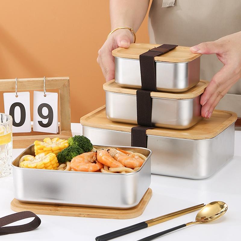 304 Stainless Steel Bamboo Lid Lunch Box, Japanese Style Lid Preservation Box, Lunch Box, Lunch Box, Food Storage Box