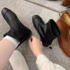 Leather Square Head Low Heel Martin Boots New Versatile Bare Boots Rear Zipper Short Boots Women