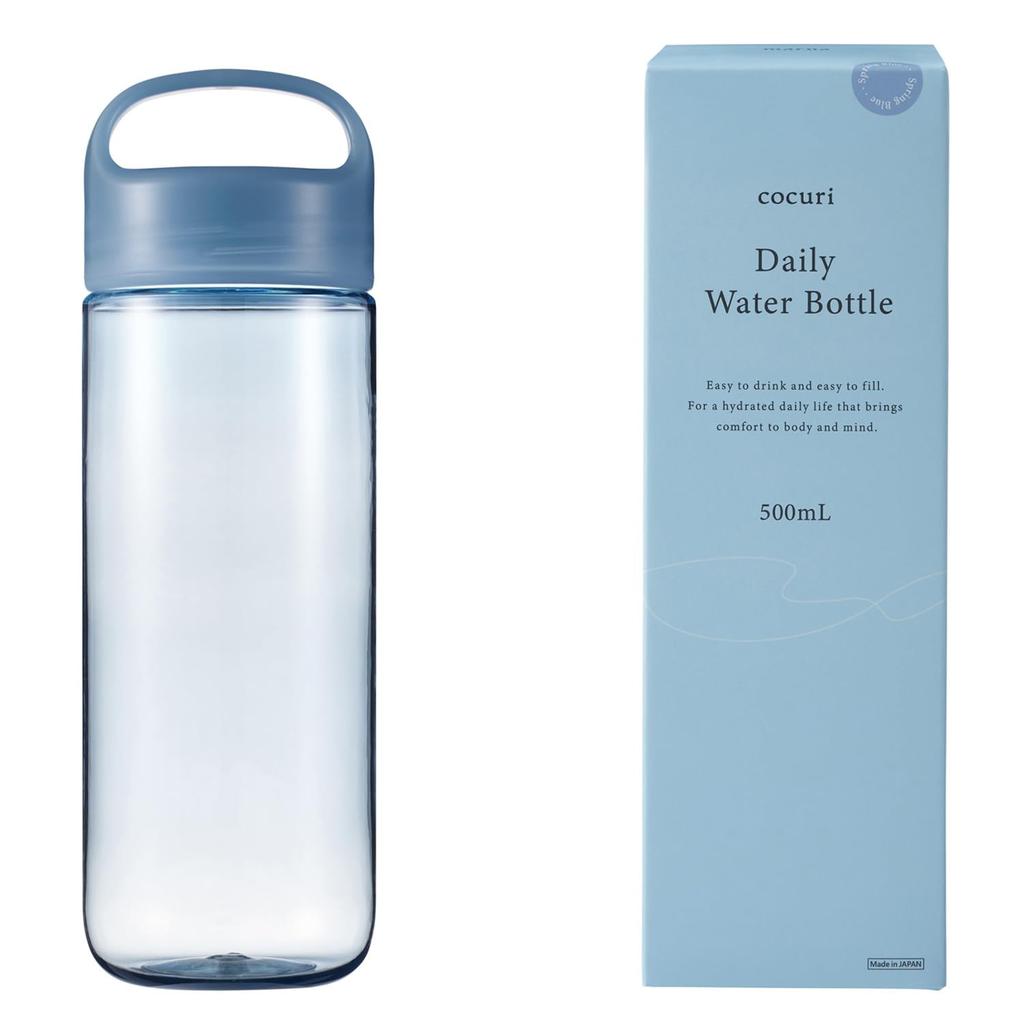 Marna Daily Water Bottle, 500ml (Gasketless), Glass-Like Smooth Mouth, Lightweight, Dishwasher Safe, Made In Japan, Easy To Clean, Spring Blue, K795B
