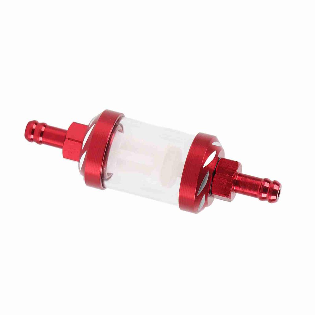 Metal Glass Inline Gas Oil Fuel Filter 8mm Thread Replacement for Motorcycle (Red)