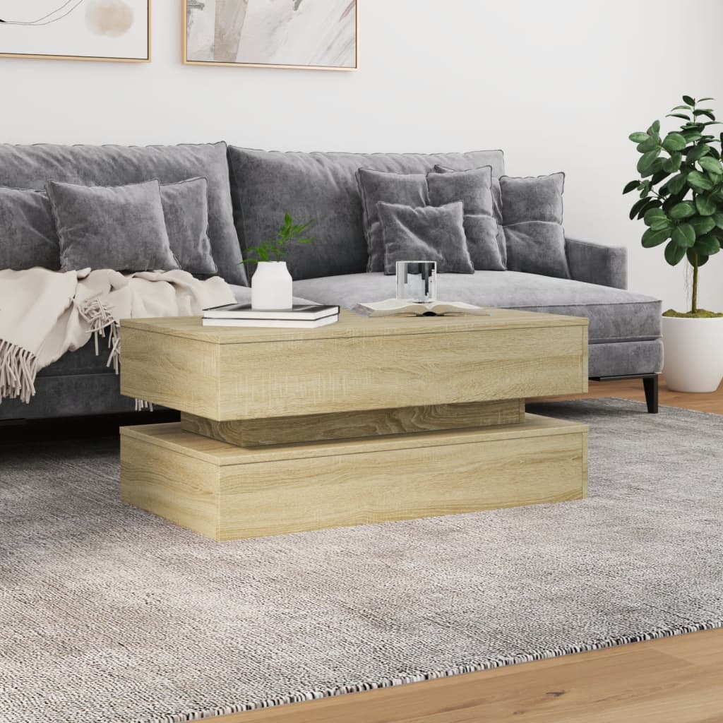 Modern Coffee Table With LED Lighting, Sonoma Oak, 90X50X40 Cm
