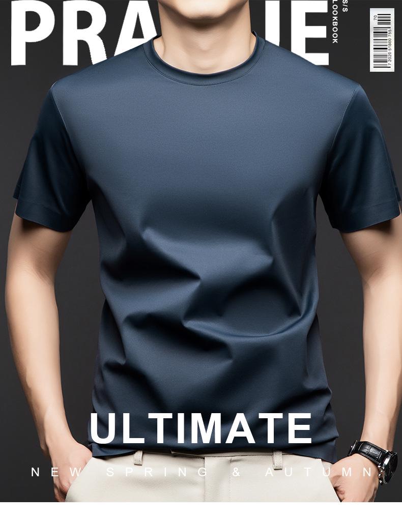 Men's Seamless Mulberry Silk T-Shirt - Summer New Arrivals, Round Neck, No-Iron, Short Sleeve, Plain Color, Casual Fit.