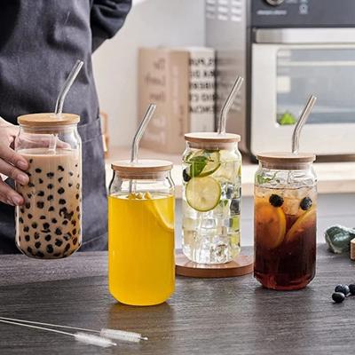 Trendiger Mason Jar Tumbler Glas Strohhalmbecher mit Holzdeckel für kalte Getränke 500ml Borosilikatbecher für Soda & Bubble Tea