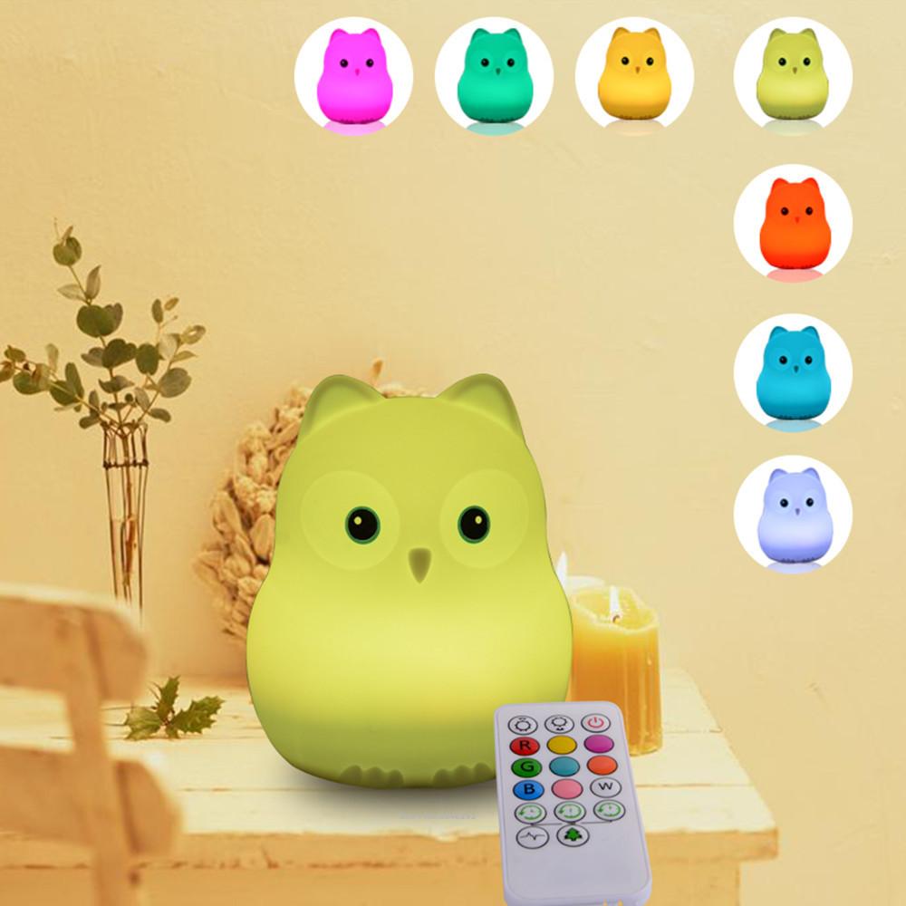 Eule LED-Nachtlicht, Touch-Sensor, Fernbedienung, 9 Farben, dimmbar, Timer, wiederaufladbar, Silikon-Nachtlampe für Kinder, Baby, Geschenk