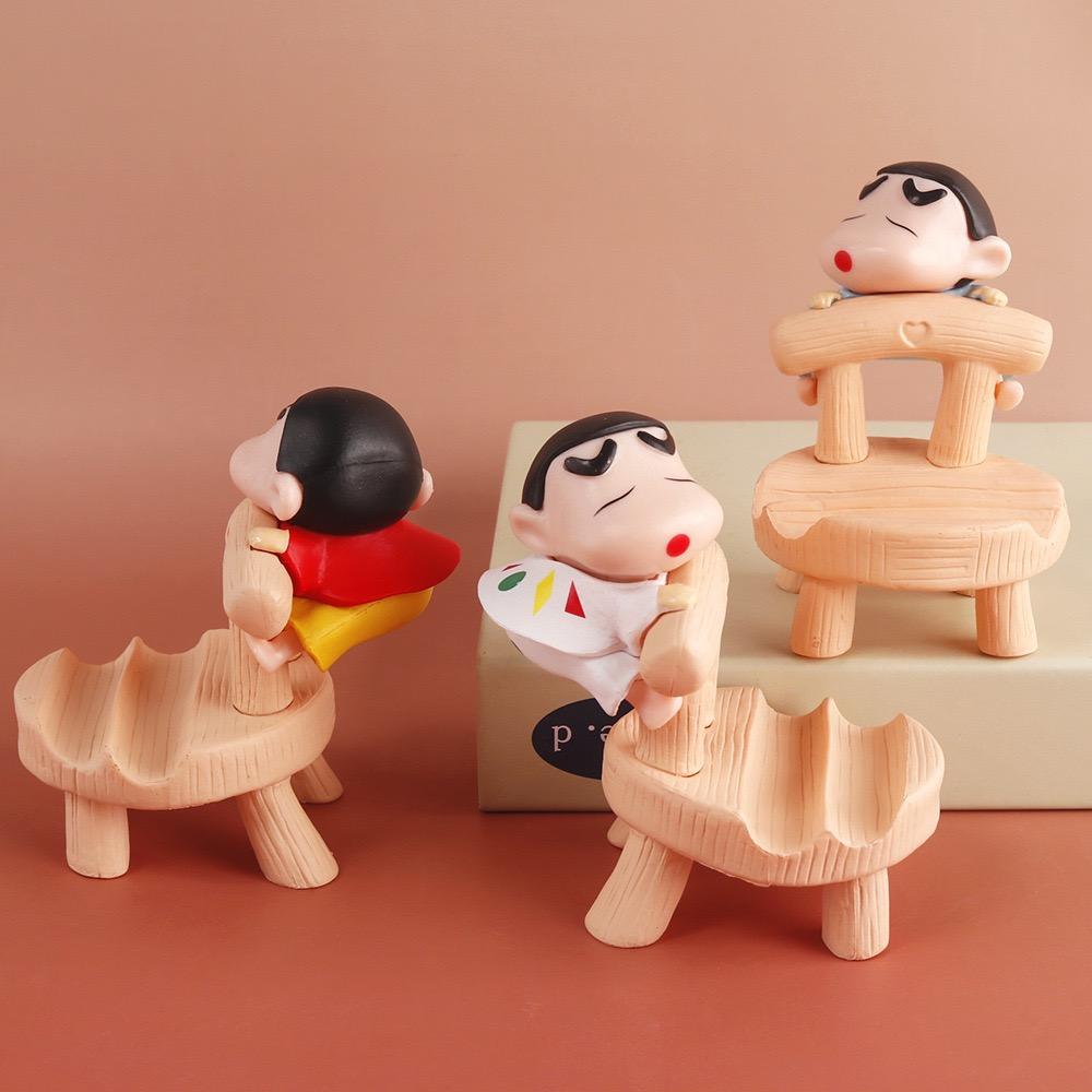 Crayon Shin Chan 9cm Anime Figure Kawaii Phone Holder Accessories Cartoon Action Figure Model Decorative Desktop Toy Gift