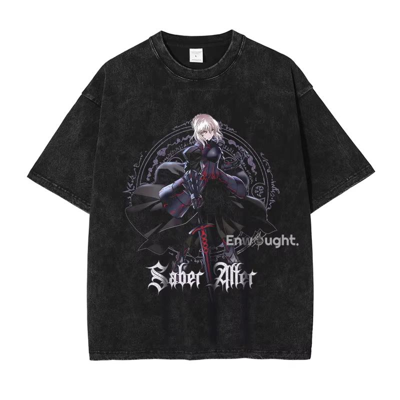 Fate Stay Night Grafik T-Shirts Vintage-Waschung Stil für und wo Kurzarm Übergröße Unisex Modisch von a201