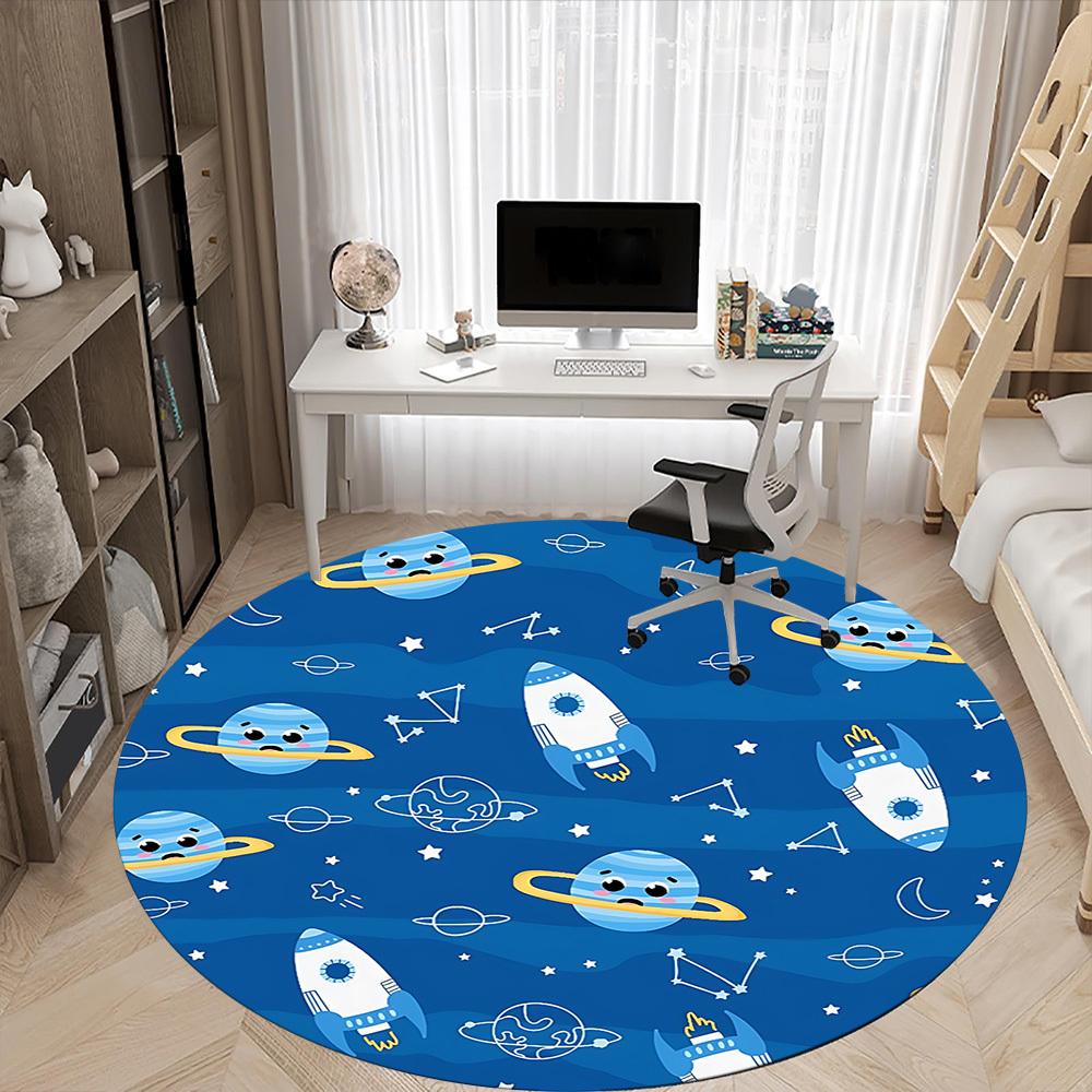 1pc Space Adventure Pattern Chair Carpet for Office, Soft, Non-Slip Polyester Mat, Office, Living Room, Bedroom, Durable Polyester yy251207191
