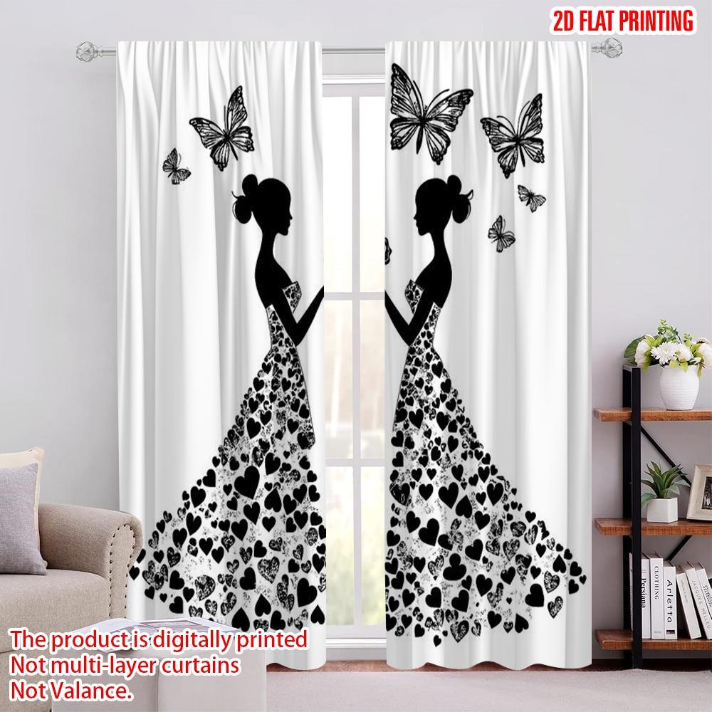

2pcs,2D plane printing Creative Curtains Heart Sisters Versatile Fabric (without rod) Room Decor Ldeal for Bedroom Living Room 52.50 × 116.00 cm 2 pcs