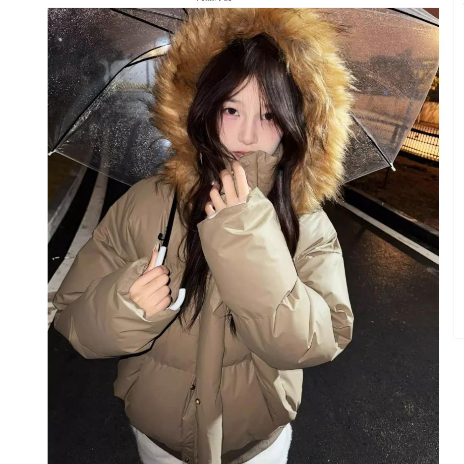 Casual All-match Niche Fur Collar Hooded Jacket Women's Winter Thickened Warm Loose Simple Cotton Coat