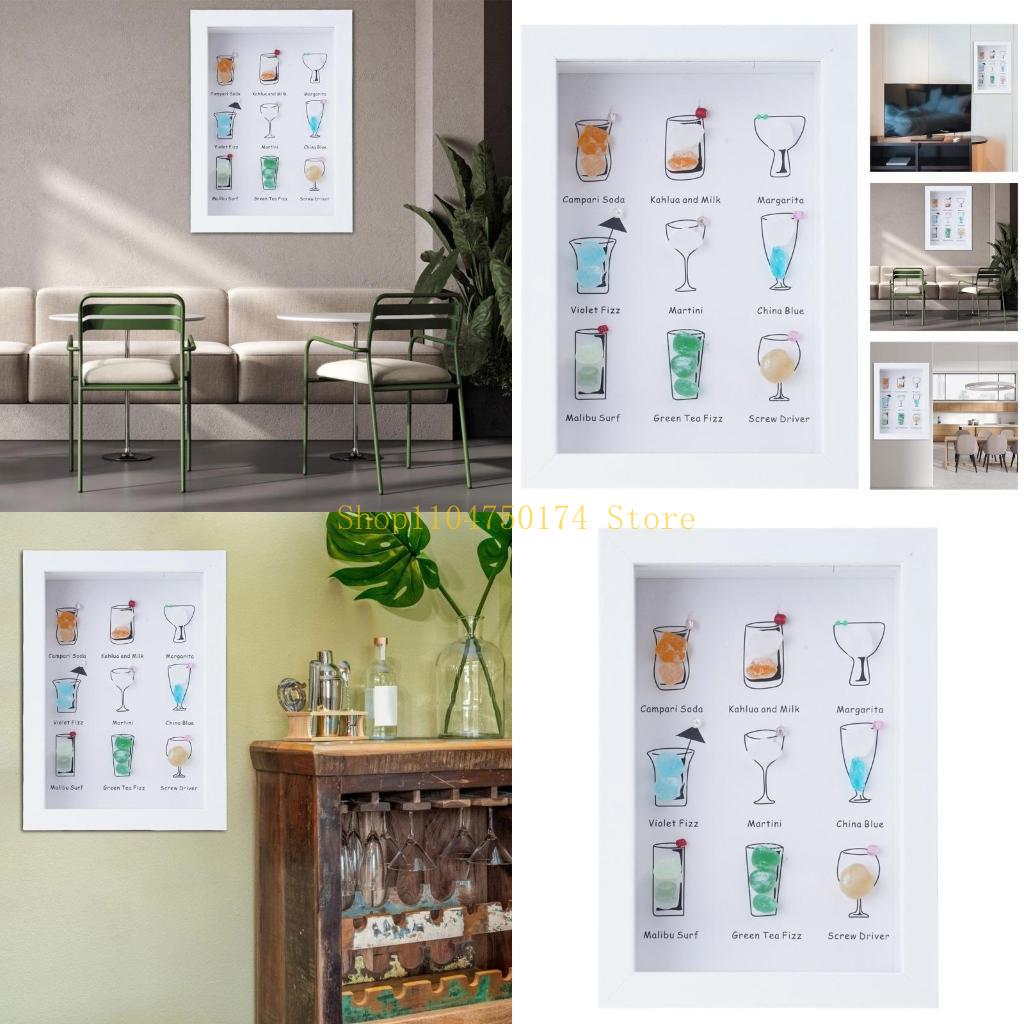 Coastal Themed Cocktails Theme Wall Decors Colorful Sea Glass Framed Wall Art Hanging Decoration For Indoor Display top sale China Mainland