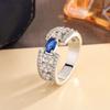2026 Full Diamond Inlaid Blue Zircon Ring Women's Elegant Light Luxury Popular Fashion Jewelry Wedding Ring Accessories