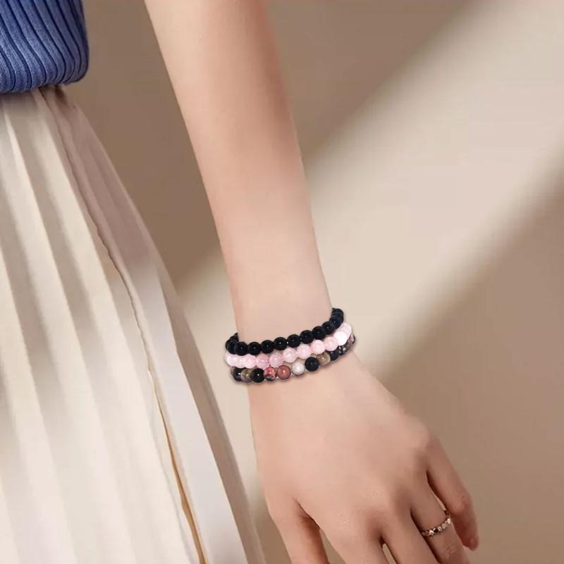 Set of 3 Healing Crystal Bracelet Set for Women Natural Stone Beaded Stretch Handchain Adjustable Wristchains Accessory