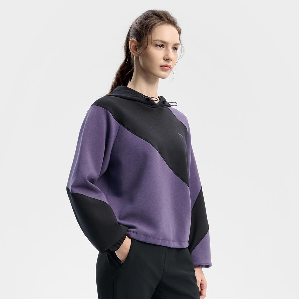 FILA Fitness Series Fashion Comfortable Casual Sports Color Block Loose Hoodie Women hoodies Purple A11W541212FPU