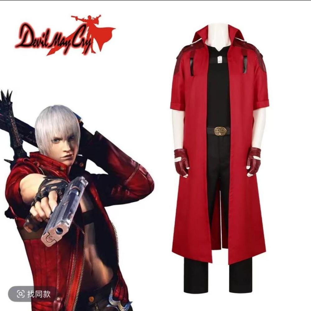 DMC 5 Dante Cosplay Wig Uniform Costumes Disguise for Adult Men Long Windbreaker Gloves Roleplay Outfits Halloween Carnival Suit