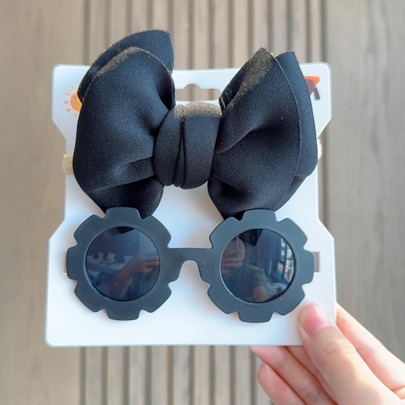 Barnhuvudbonader Glasögon Set Enfärgat Mjukt Rosett Hårband Flickor Spetsklämma Retro Solglasögon Barn Hårklämma Hårband Set