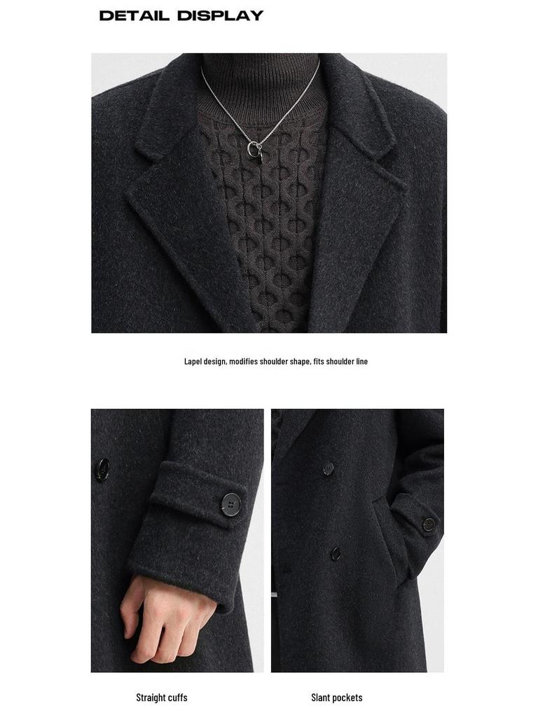 2025 Autumn/Winter Men's Double-Sided Wool Double-Breasted Trench Coat, Mid-Length with Lapel