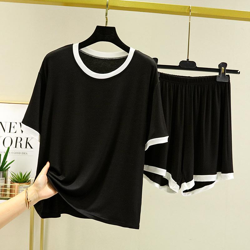 Men's Summer Suit Short + Sleeved T Shirt Two Piece Set Thin Loose Casual Shorts Home Modal Wear