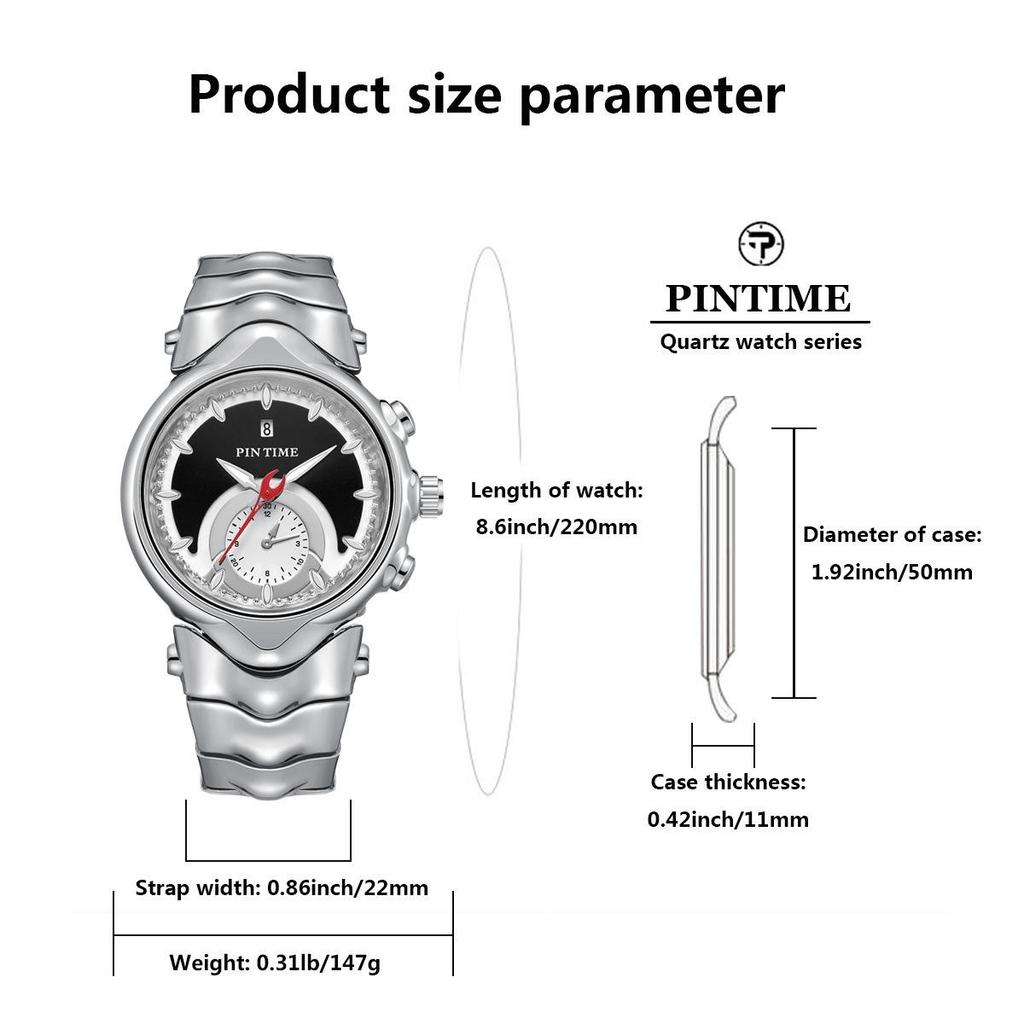 PINTIME Y2K Creative Retro Style Luxury Men's Waterproof Luminous Stainless Steel Watch Fashion Punk Date Quartz Watches