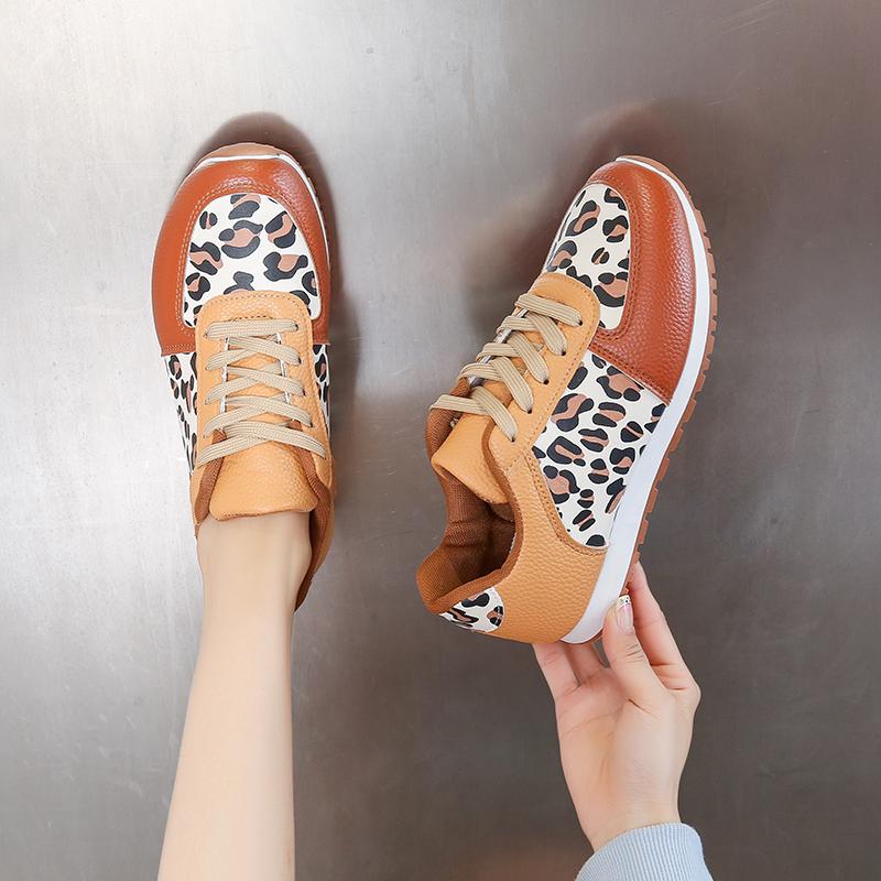 Fashion Women Platform Sneakers 2025 NEW Round Toe Low-top Leopard Wedge Shoes for Women's Size 43 Lace Up Casual Sports Shoes