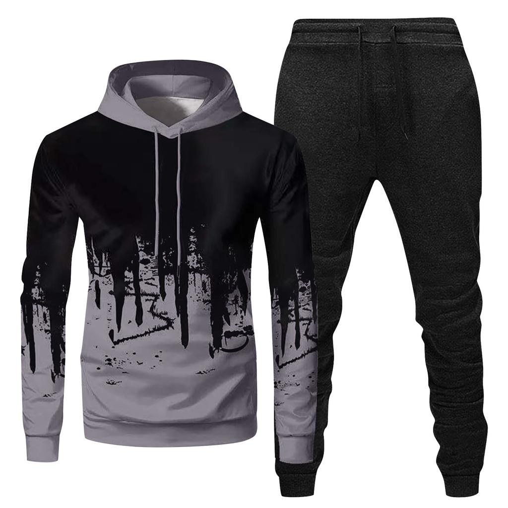 Herren-Sport-Trainingsanzug mit Kapuze, Unisex, zweiteilige Lauf-Outfits, Langarm-Pullover, Hoodies, Sweatshirt + Jogginghose