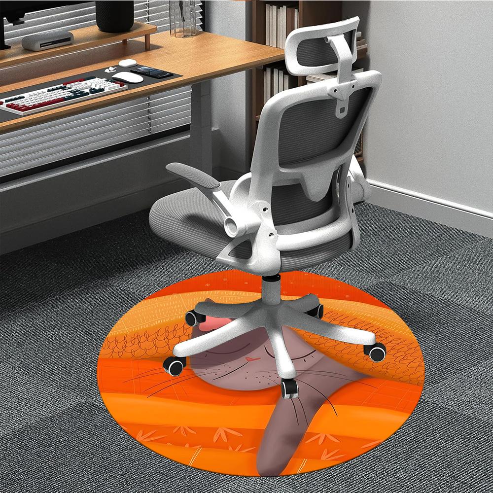 

1pcCat Orange Office Round Area Rug, Indoor Mat Suitable ForOffice, Under Office Chairs Bedroom Living Room Home Decor, Room Deco 050 80cm by 80cm