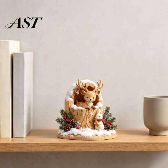 Fox Themed Sculptures Fairy Tale Little Boy and Wooden Figurine, Rustic Desktop Statue, Artistic Carved Wood Crafts Sculpture Ornament for Table Shelf