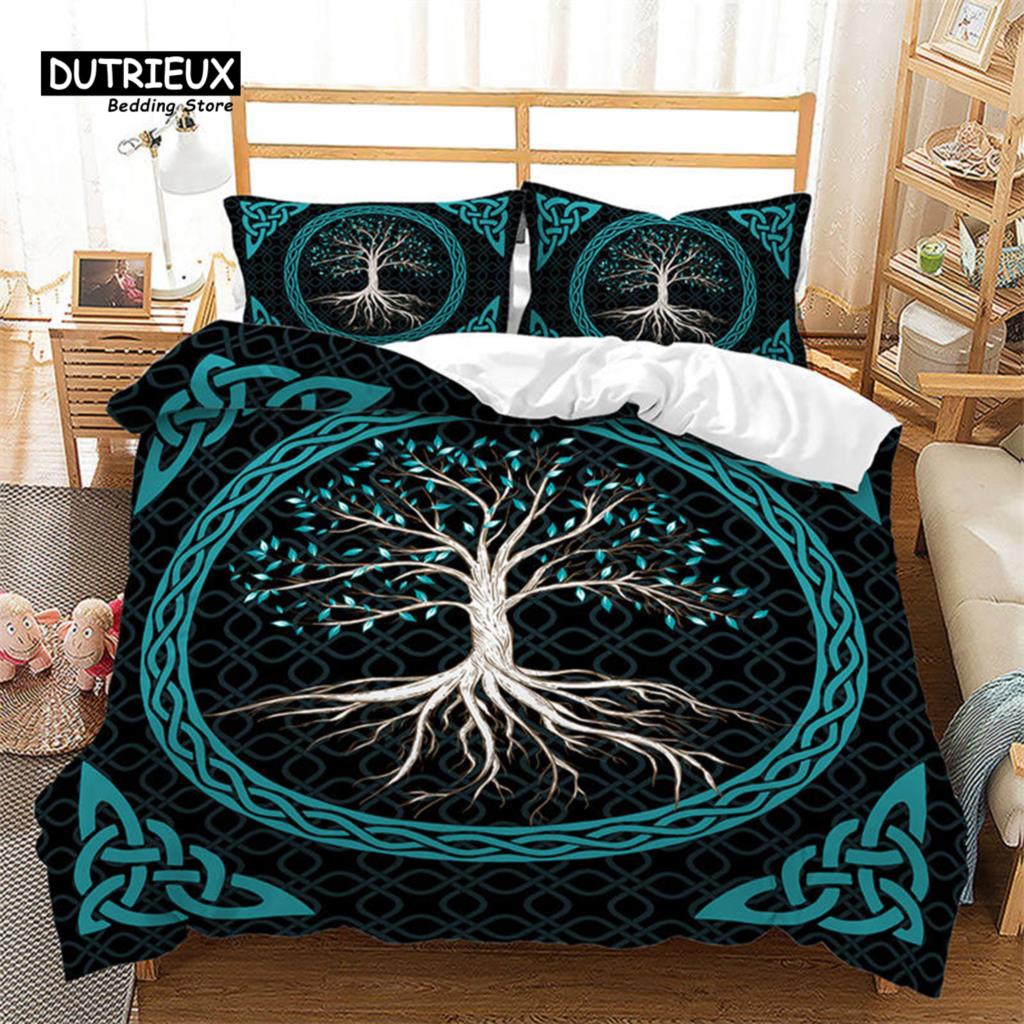 Nature Tree of Life Duvet Cover Microfiber Mystery Gothic Bedding Set Exotic Celtic Knot Quilt Cover King Queen For Kids Adults