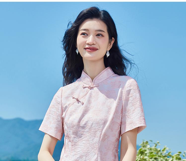 New Chinese Style Floral Short-Sleeved Dress