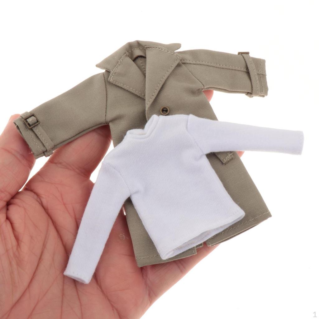 1/12 Male Action Figure Clothes Overcoat Costume Miniature with Long Sleeve Backing Shirt
