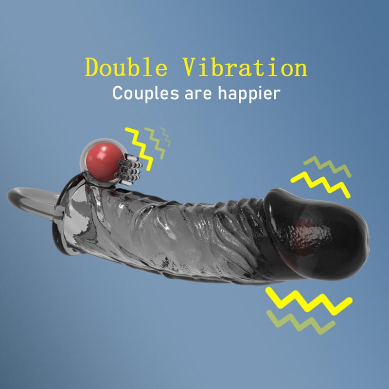MELEON Penis Extension Sleeve Vibrator Extender 4.5cm Reusable Condoms Soft Delay Ejaculation Dick Sleeve Adult Sex Toys for Men