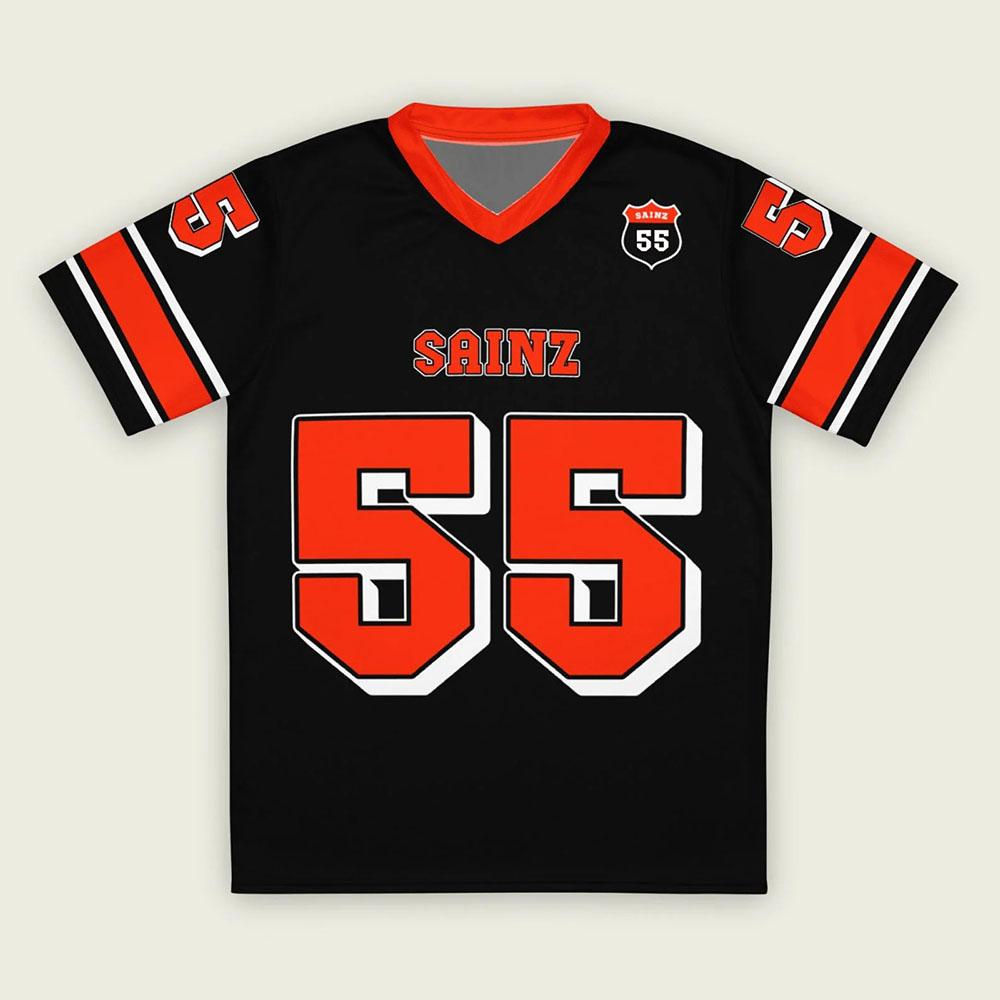 Maglietta Unisex Casual a Scollo a V Larga Stampa 3D Manica Corta per Pilota Carlos Numero 55 Sainz Jr