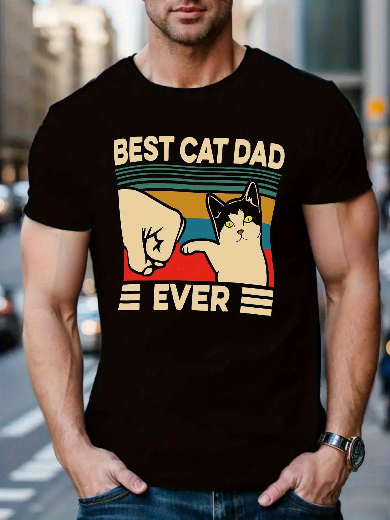 

Fist BEST CAT DAD EVER Pattern Print Casual Short Sleeve Round Neck T-shirt S