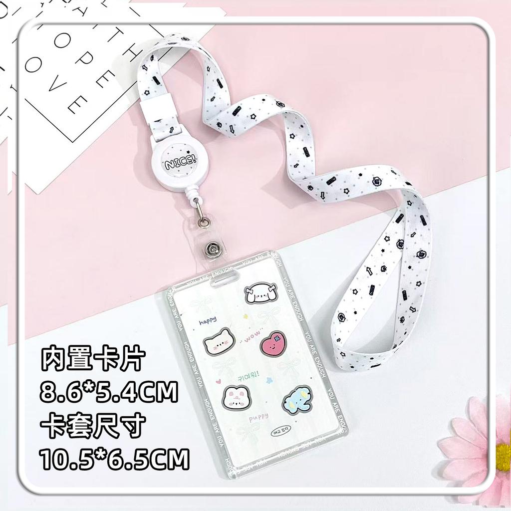 New Hard Card Sleeve with Lovely Dog Pattern Slide Cover Anti-Lost ID Holder for Student Photo Card Protector
