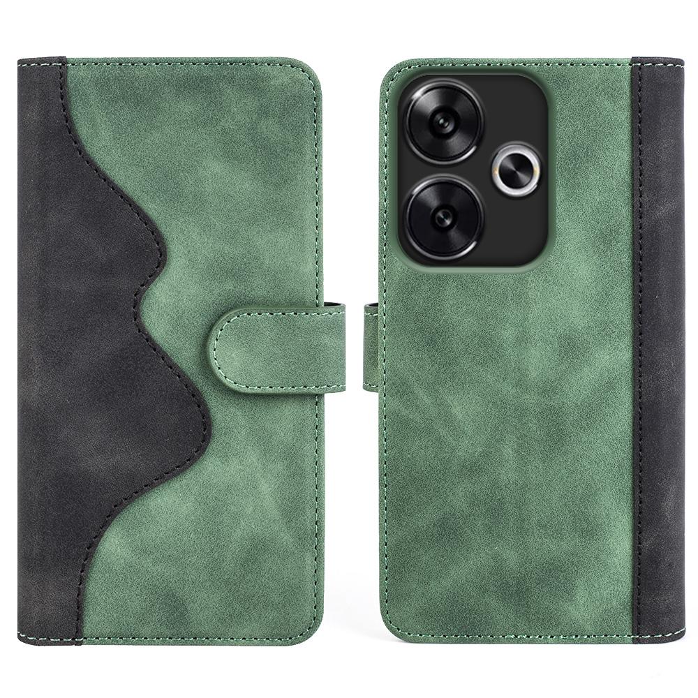 

For Xiaomi Redmi Turbo 3 5G/Poco F6 5G Leather Case Splicing Color Leather Phone Cover Green