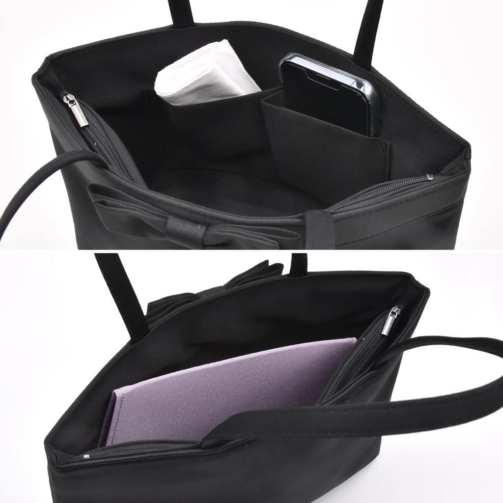 Plex Formal Tote Bag with Ribbon Design, A5 Size, Black, for Weddings, Funerals, School, and Special Occasions