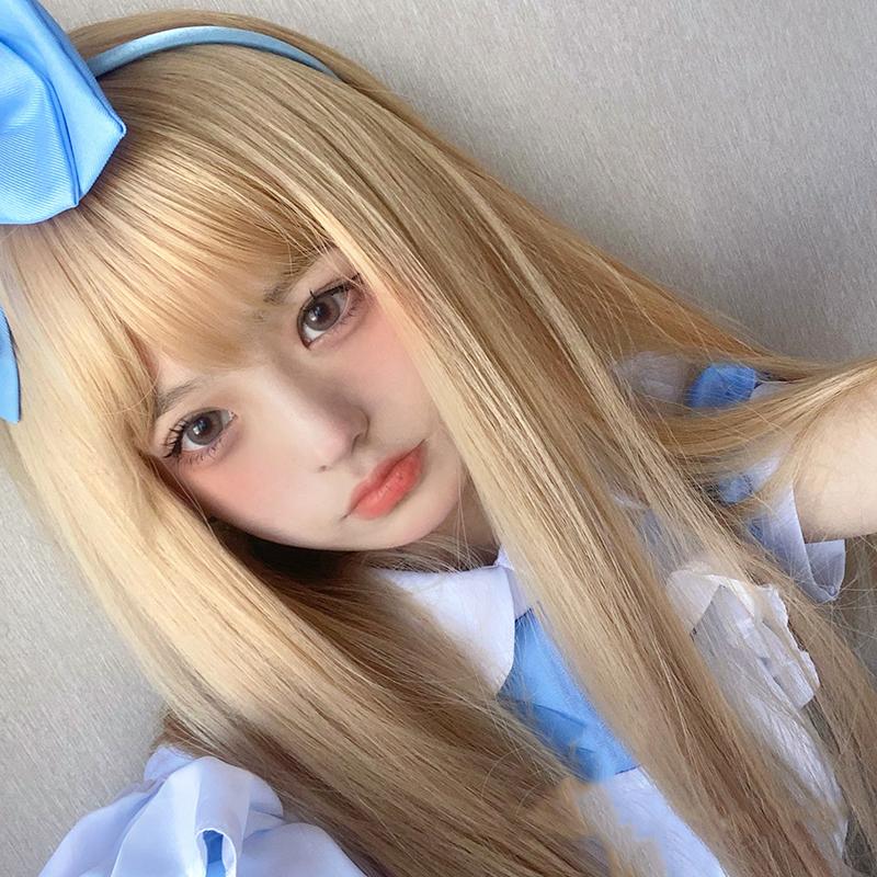 Bybrana Long Straight Hair Brown Wig With Bangs Synthetic Hair  With Wig Female