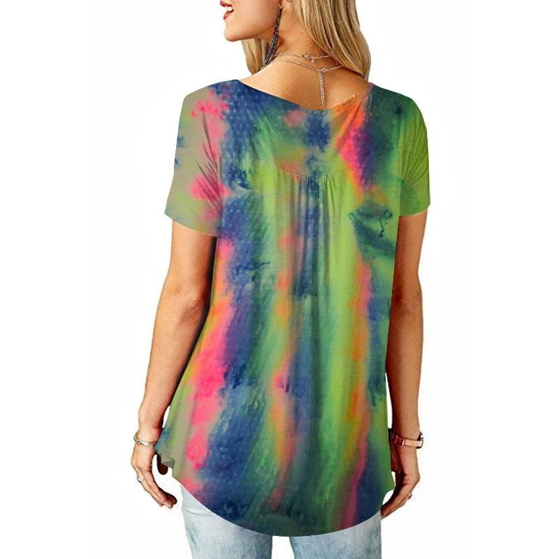 Women Short Sleeve Tie Dye T-shirt Plus Size Ladies Summer Casual Loose Tunic Tops