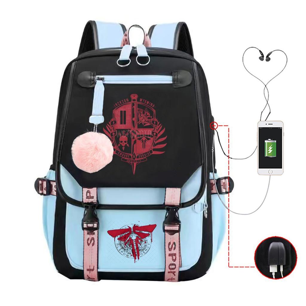 Trend Printing Student Casual Schoolbag Contrasting Color Neutral USB Backpack