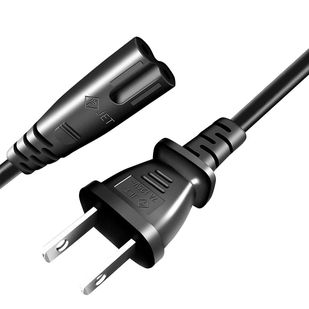 AC Power with a Plug To a Female Straight Power Cable, 1.5m, Black, Figure-eight (male) 2-prong Socket, Cord.