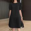 ZANZEA Women Casual Round Neck Solid Color Short Sleeve Pleated Dress