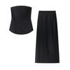 Spring 2025 European & American Style Women's Strapless Pleated Top + High-Waisted Midi Skirt Set
