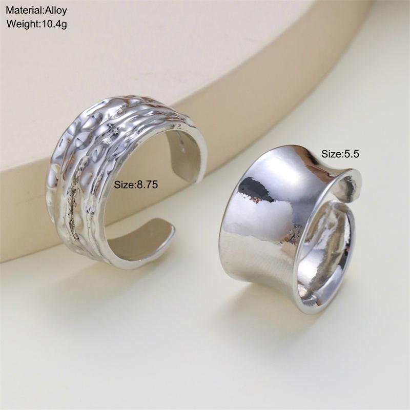 2pcs/set Punk Metal Curved Smooth Open Adjustable Ring for Women Men Simple Silver Color Rings Set Hip Hop