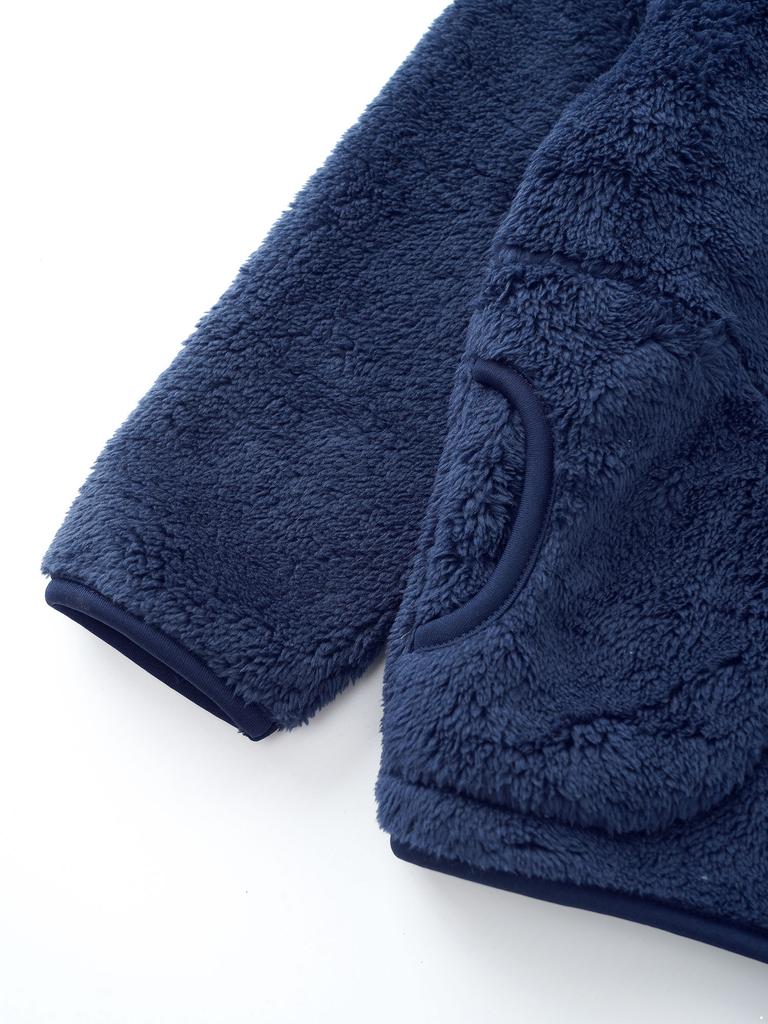 Kids Casual Outerwear Long Sleeve Stand Collar Soft Plush Zipper Closure Pockets Side Warm Jacket